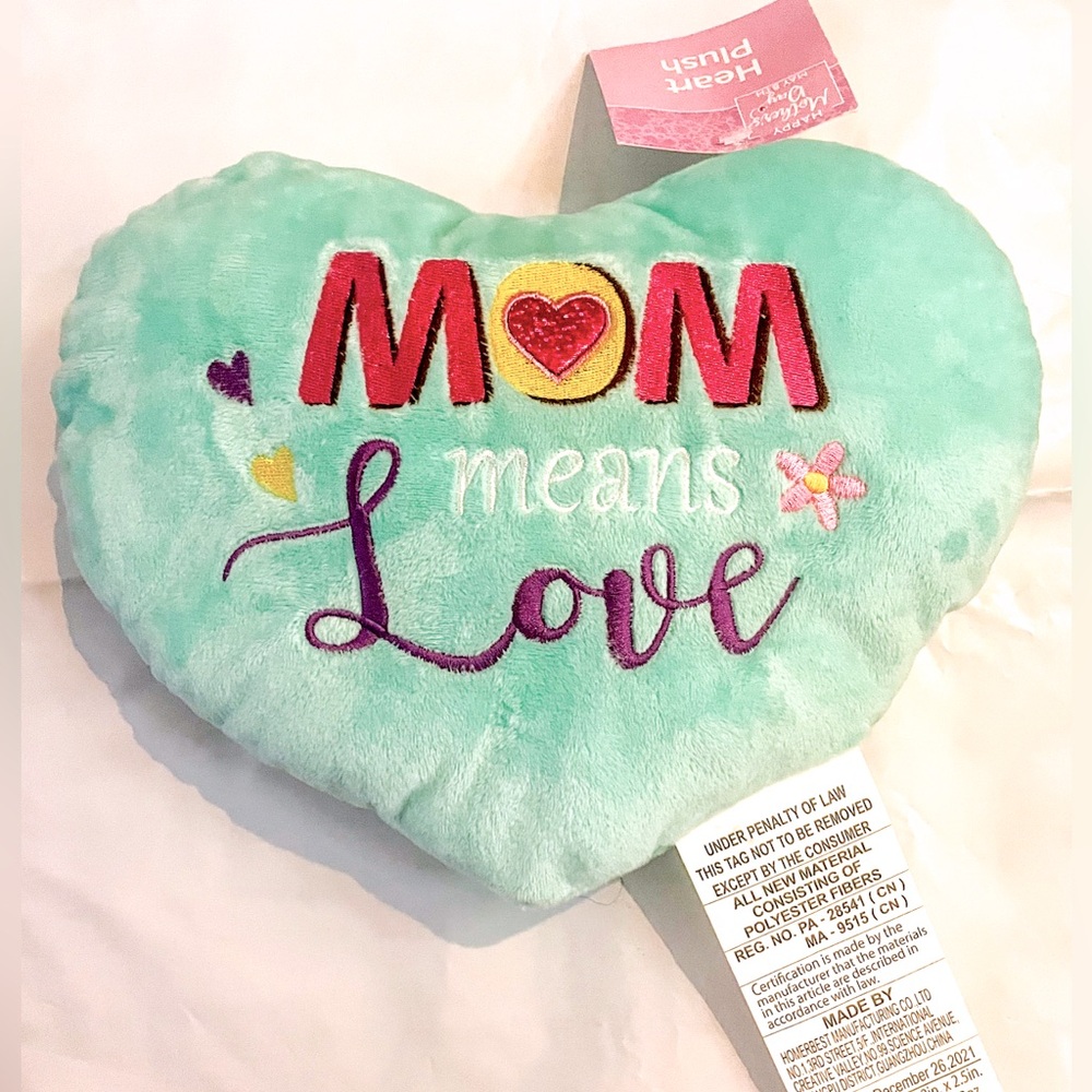 Heart Plush Pillow with 'Mom Means Love' Embroidery